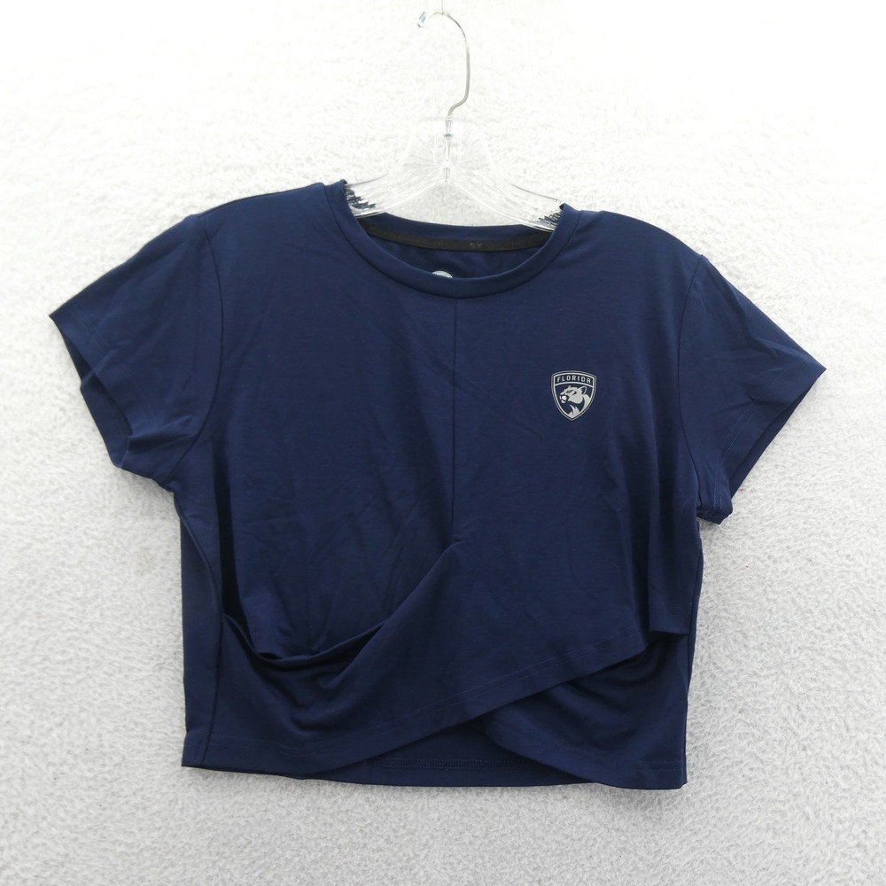 MSX Shirt Women Small Florida Panthers Navy Blue NHL Wrap Front‎ Cropped Cotton